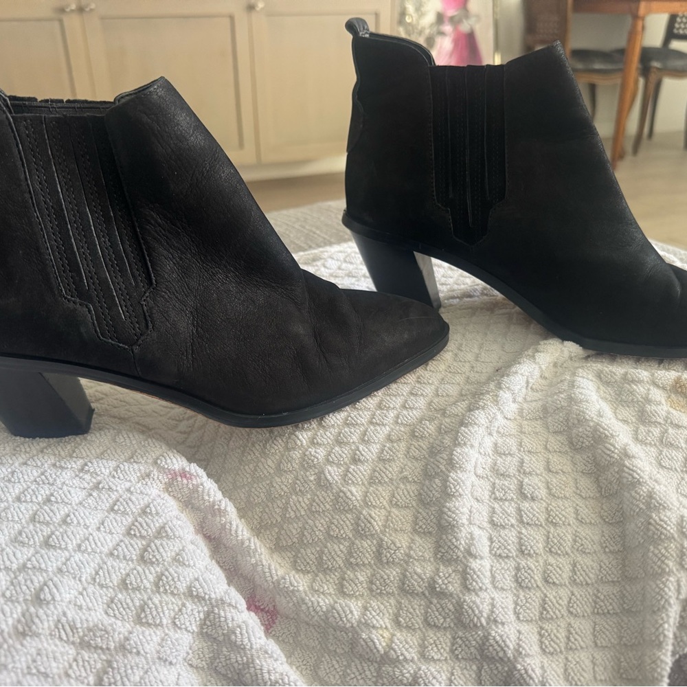 Vince Camuto Black Suede Pointed Ankle Booties with Block Heel